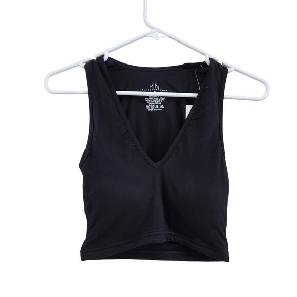 Klassy Network Deep V Neck Black Crop Top Brami Tank Built in Bra Size Small - Picture 1 of 5
